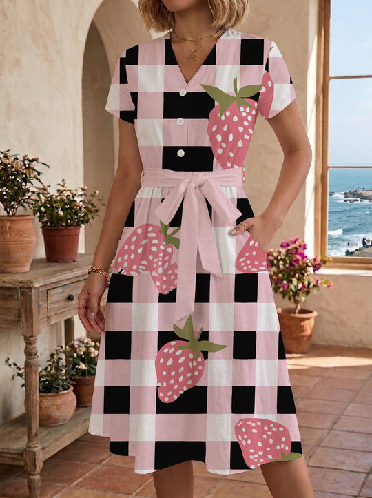 Damen Blühendes Midikleid mit taillierbarem Gürtel und kunstvollem Print R&B