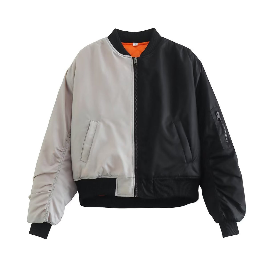 Damen modische Bomberjacke mit verspieltem Patchwork-Design und praktischen Reißverschlusstaschen R&B