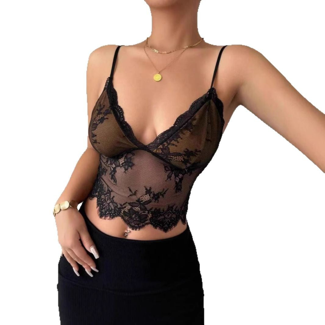 Damen Spitzen-Crop-Top mit verführerischen Details R&B