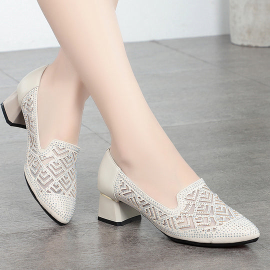 Damen Elegante Slipper mit modischem Perlenmuster und komfortablem Blockabsatz R&B