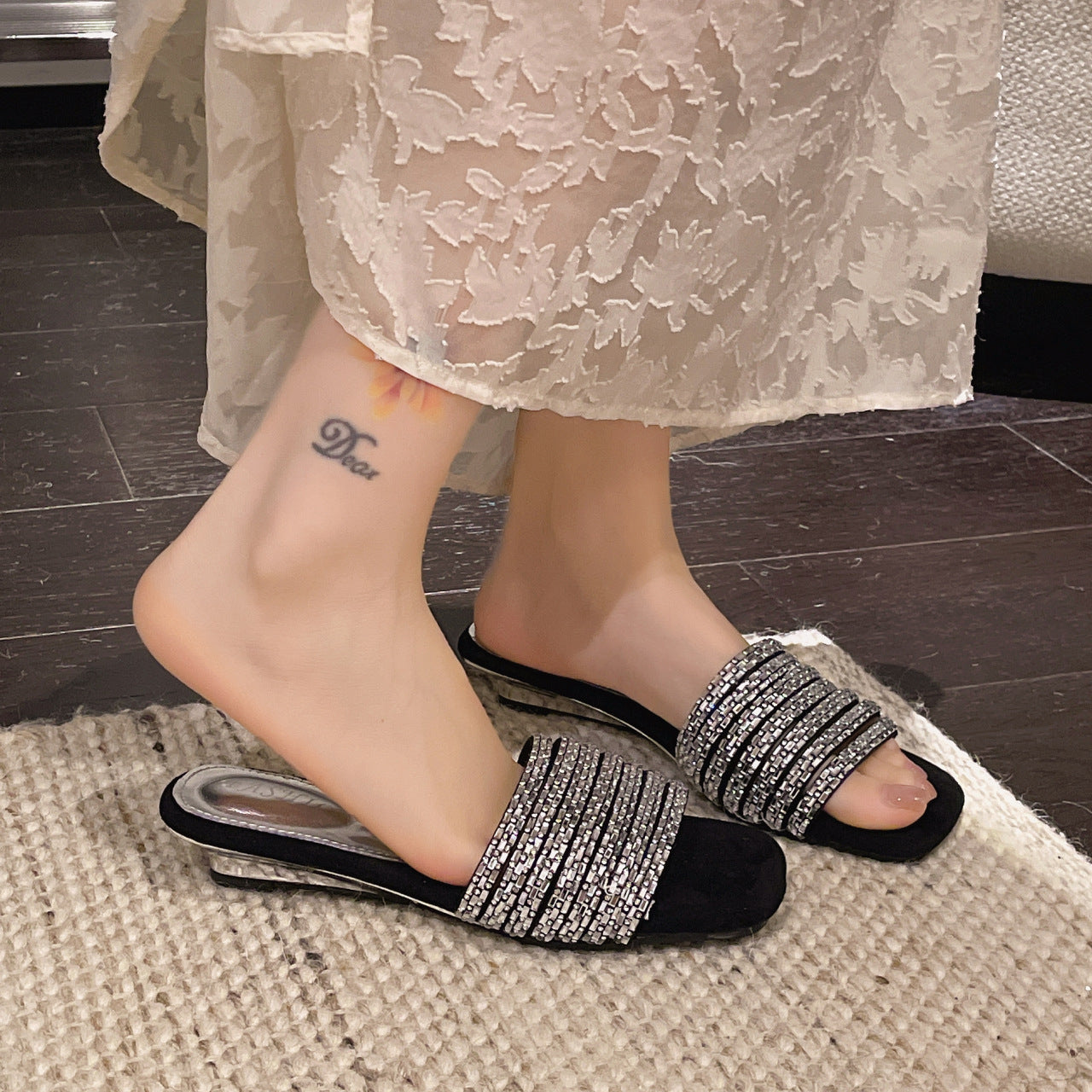 Damen Glamouröse Mules mit funkelnden Strassverzierungen und elegantem Design R&B