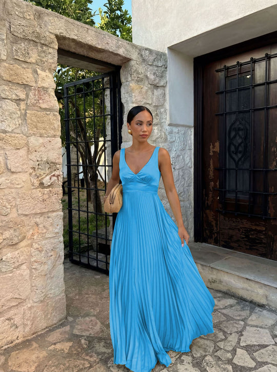 Damen Plisseekleid mit tiefem V-Ausschnitt und eleganter Silhouette R&B