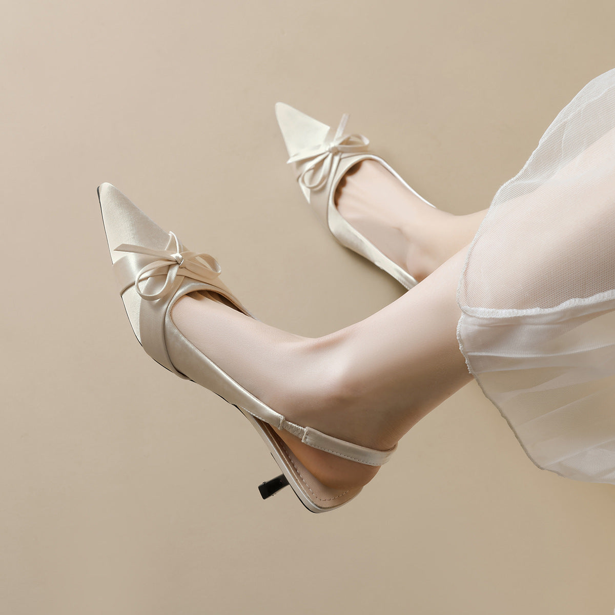 Damen Slingback-Pumps mit eleganter Schleife und modischem Spitzendesign