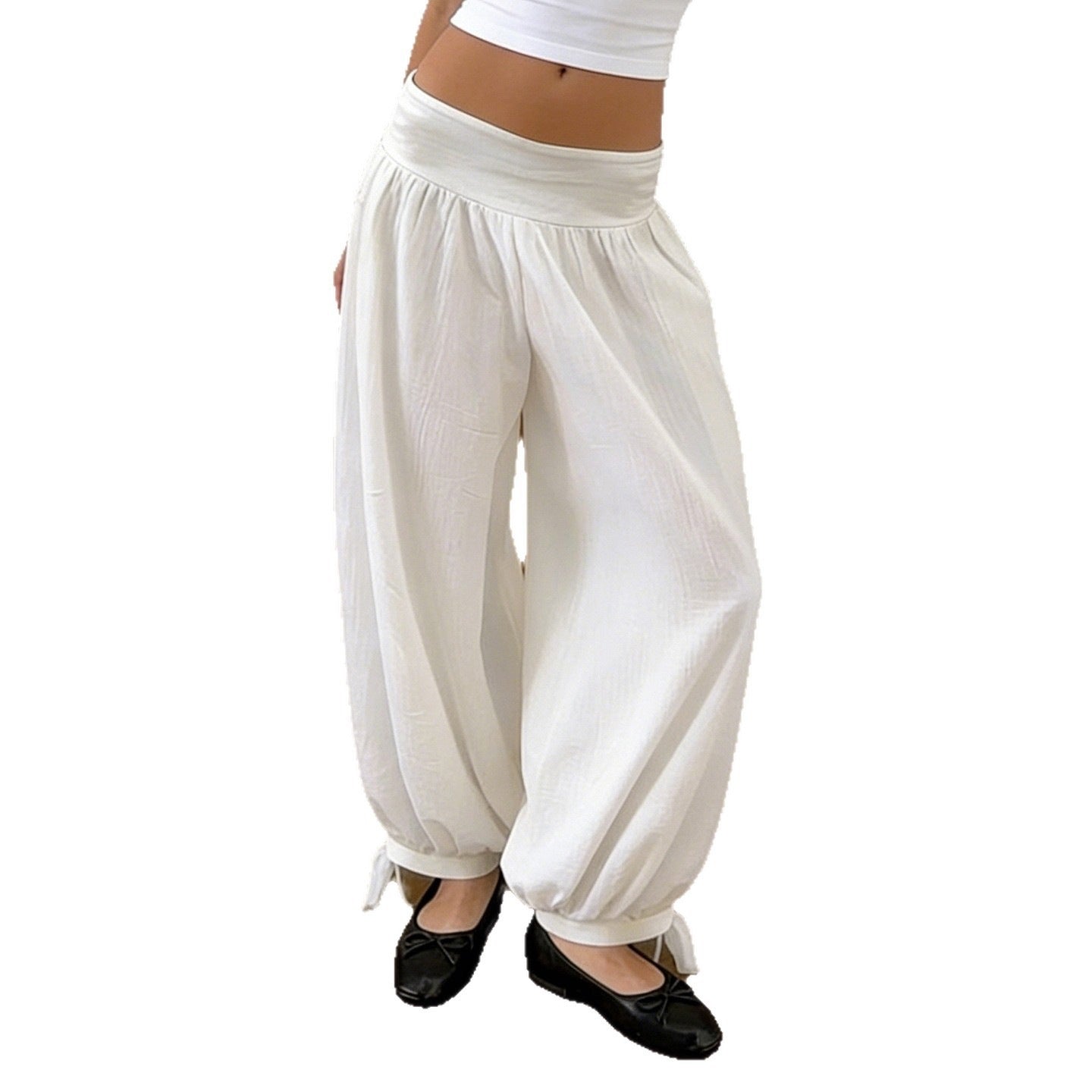 Damen weite Baumwollhose mit elastischem Bund und verstellbaren BindR&Bändern R&B
