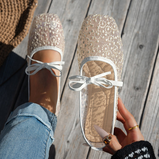 Damen elegante Ballerinas mit floralen Applikationen und rutschfester Sohle R&B