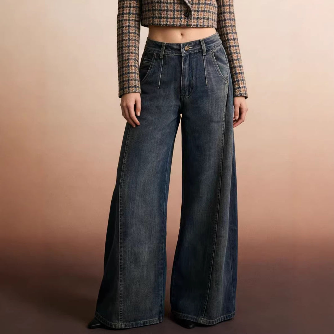Damen weite Denim-Jeans mit hohem Bund und klassischem Schnitt R&B