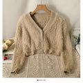 Damen Flauschiger Kurz-Cardigan mit dezenten Knopfdetails
