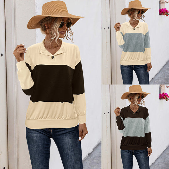 Damen lässiger Pullover mit stilvollem Kragen und Knopfdetail R&B