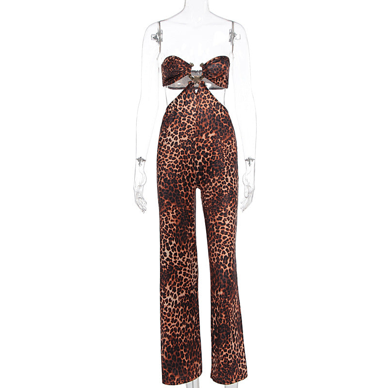 Damen Jumpsuit mit aufregendem Leopardendruck und raffiniertem Rückenausschnitt R&B