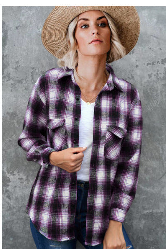 Damen Gestreifte Flanell-Bluse mit zwei Brusttaschen R&B