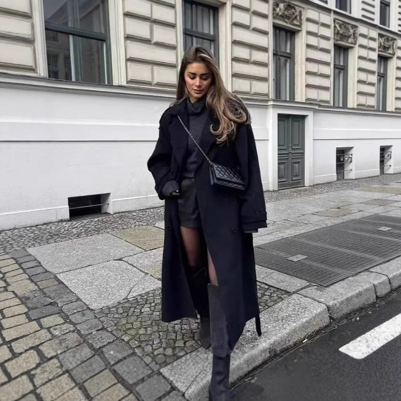 Damen eleganter und stylischer Trenchcoat mit taillierbarem Gürtel R&B