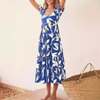 Damen Maxikleid mit Puffärmeln und Rüschendetails R&B