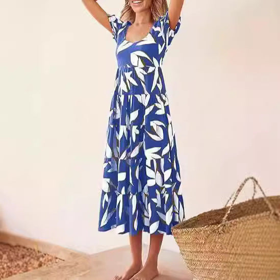 Damen Maxikleid mit Puffärmeln und Rüschendetails R&B