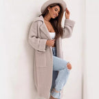 Damen Langstrickjacke mit großem Kragen und praktischen Taschen R&B