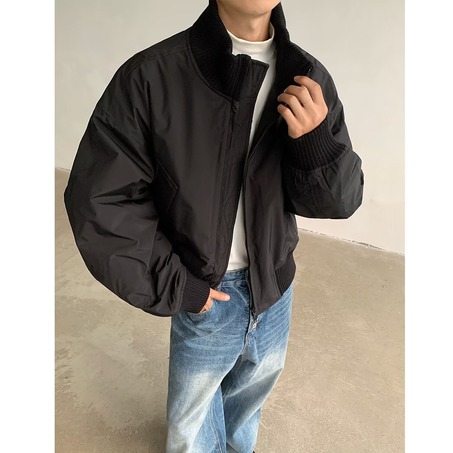 Herren stylische Bomberjacke mit elastischen Bündchen und weichem Innenfutter