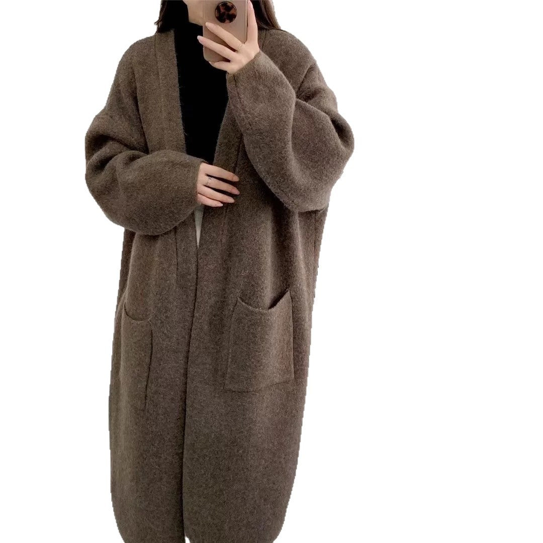 Damen Langer Oversized Strickcardigan mit praktischen Taschen und breiten Ärmeln R&B