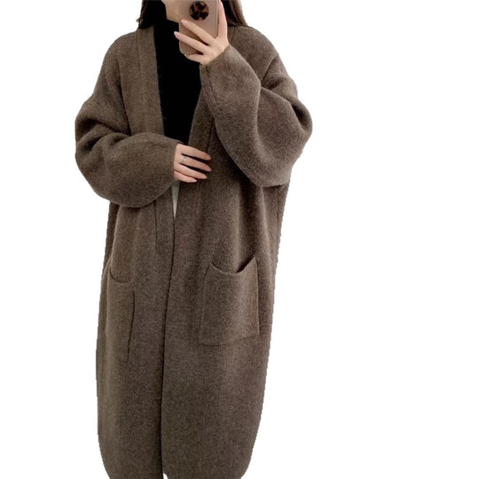Damen Langer Oversized Strickcardigan mit praktischen Taschen und breiten Ärmeln R&B