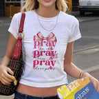 Damen ärmelloses T-Shirt mit inspirierendem Spruch und verspieltem Schleifenmotiv R&B