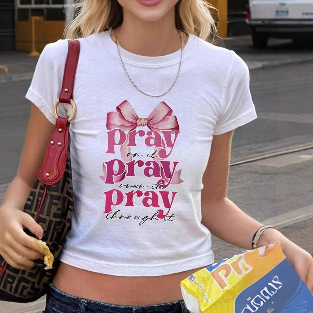 Damen ärmelloses T-Shirt mit inspirierendem Spruch und verspieltem Schleifenmotiv R&B