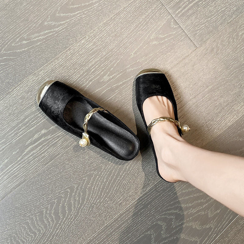 Damen Elegante Slides mit schickem Perlenschmuck R&B