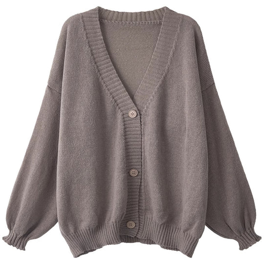 Damen Flauschiger Strickcardigan mit voluminösen Ärmeln und Knopfdetails R&B