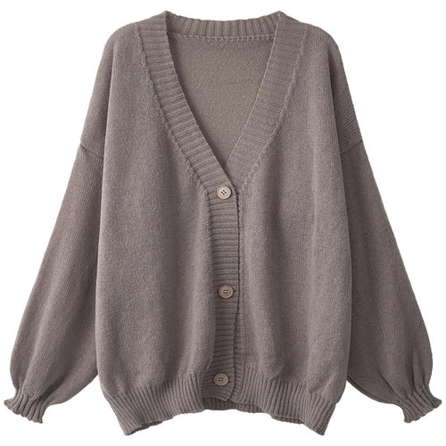 Damen Flauschiger Strickcardigan mit voluminösen Ärmeln und Knopfdetails R&B