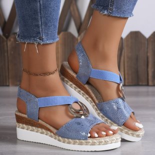 Damen Wedge-Sandaletten mit glitzerndem Riemen und komfortablem Fußbett R&B