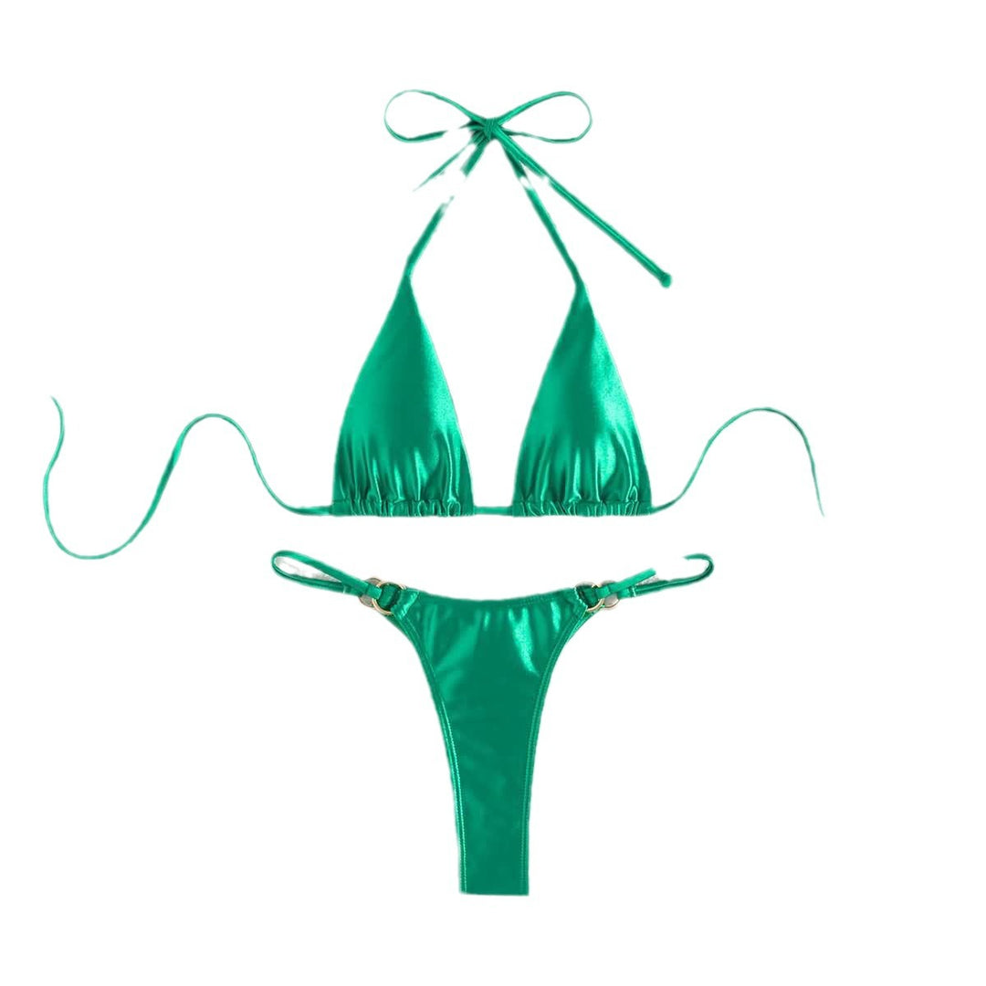 Damen Triangel-Bikini mit eleganten Bindebändern und modischen Goldakzenten R&B