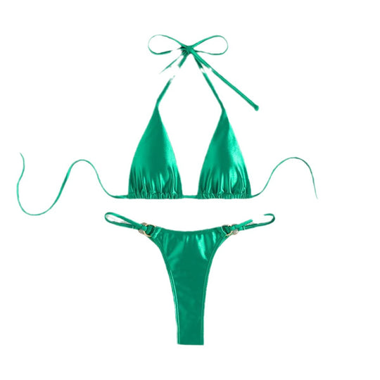 Damen Triangel-Bikini mit eleganten Bindebändern und modischen Goldakzenten R&B