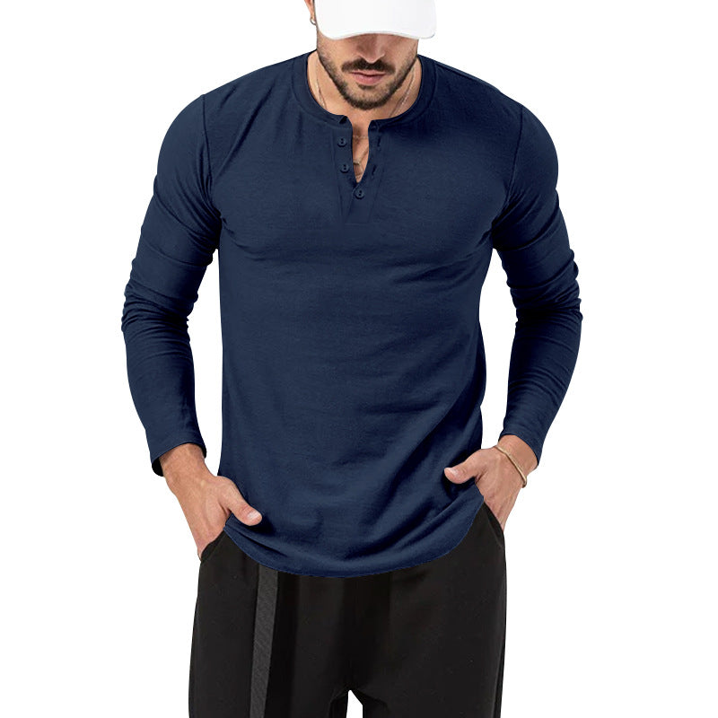 Herren Langarm-Henley-Shirt mit hochwertiger Baumwollmischung und modischen Knopfdetails R&B