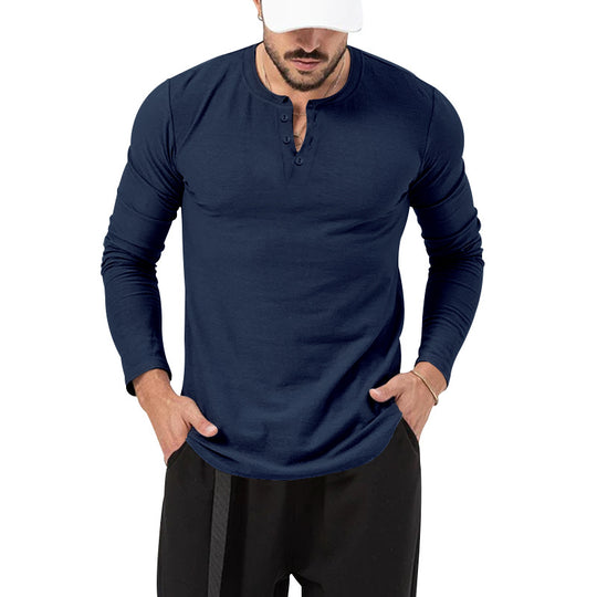 Herren Langarm-Henley-Shirt mit hochwertiger Baumwollmischung und modischen Knopfdetails R&B