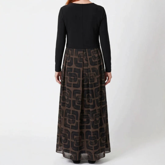 Damen nan V-Ausschnitt Maxikleid mit tailliertem Wickeloberteil und transparentem gemustertem Overlayrock R&B