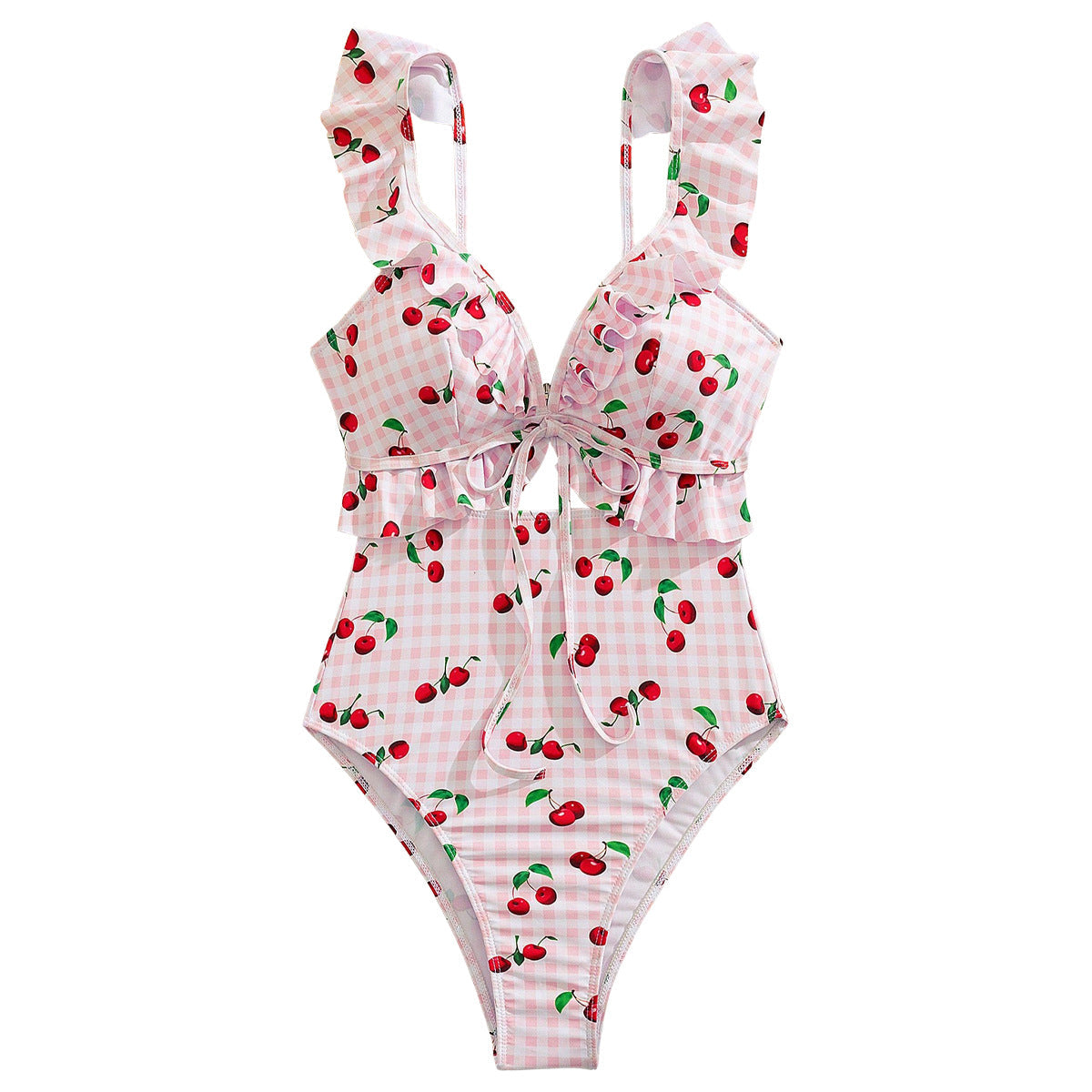 Damen Hochtaillierter Bikini mit Rüschen und Knoten R&B