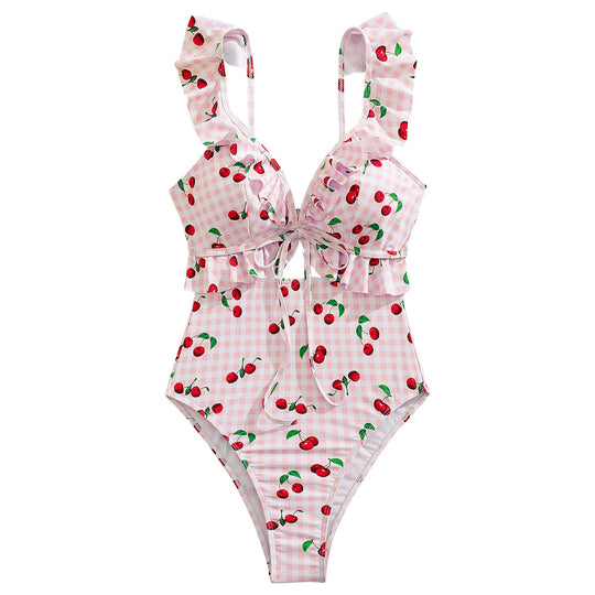 Damen Hochtaillierter Bikini mit Rüschen und Knoten R&B