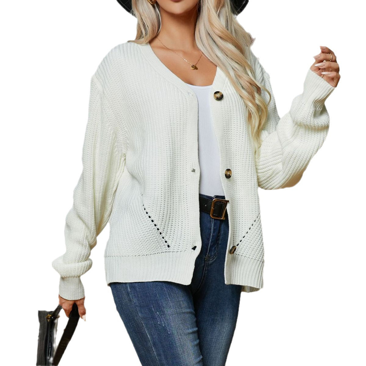 Damen Grobstrickpullover mit lässigem Schnitt und weitem Arm R&B