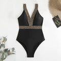 Damen Eleganter V-Ausschnitt Badeanzug mit Spitzenbesatz R&B