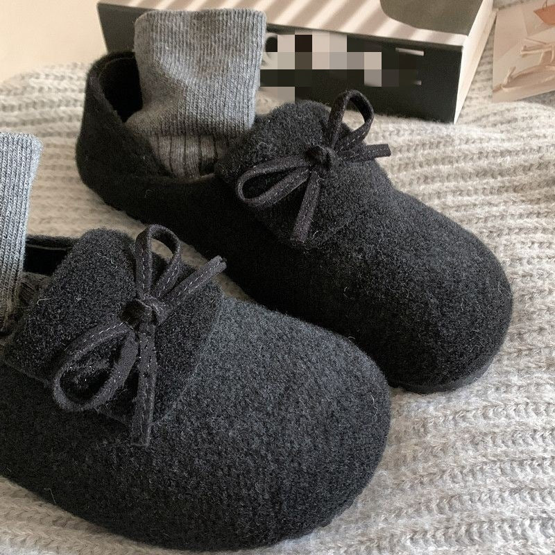 Damen warme Filz-Pantoffeln mit dekorativem Schleifen-Design R&B