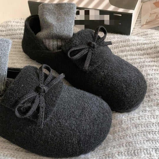 Damen warme Filz-Pantoffeln mit dekorativem Schleifen-Design R&B