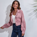 Damen Modische Cordjacke mit lässigem Schnitt und großen Taschen R&B
