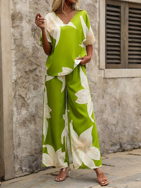 Damen luftiges Ensemble mit fließendem Schnitt und floralem Design R&B