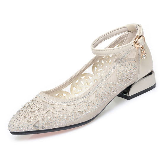 Damen Elegante Ballerinas mit filigranem Mesh-Design und modischem Anhänger R&B