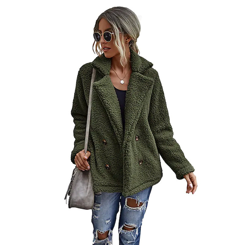 Damen Flauschiger Doppelreiher Blazer aus Kunstfell R&B