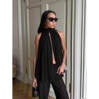 Damen Elegantes Top mit fließendem Schnitt und raffiniertem Halstuch R&B
