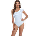 Damen Einteiler Badeanzug mit asymmetrischem Rüschendesign R&B