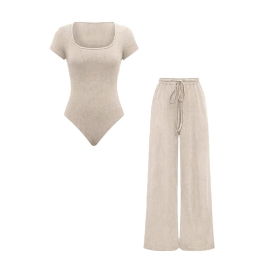 Damen lässiger Jumpsuit mit kurzer Arm und weitem Bein R&B