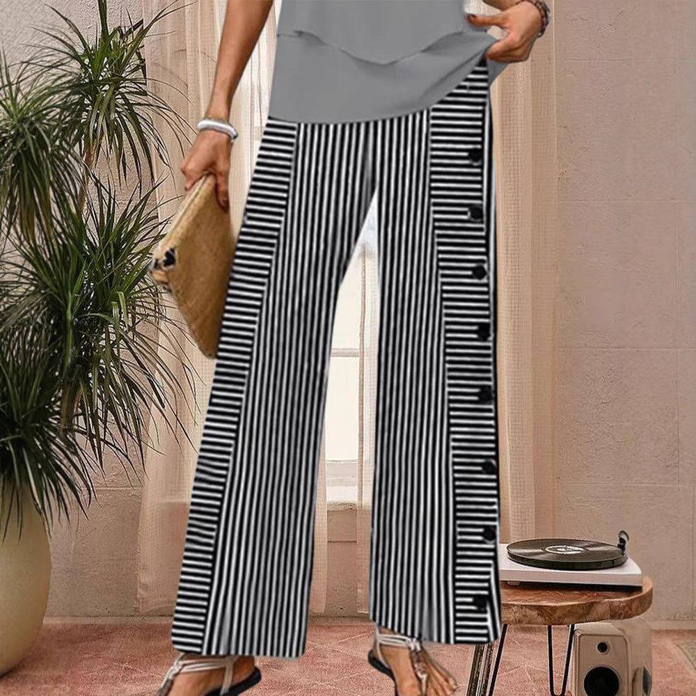 Damen nan weite Palazzo-Hose mit vertikaler Nadelstreifen-Optik und seitlicher Knopfleiste R&B