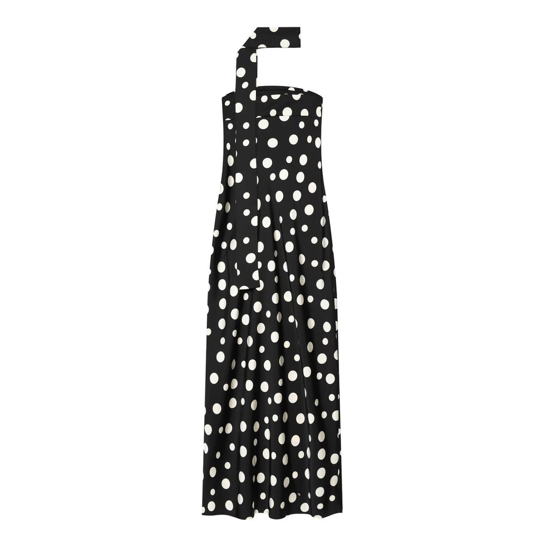 Damen Maxikleid mit asymmetrischem Trägerdesign und modernem Punkte-Muster R&B