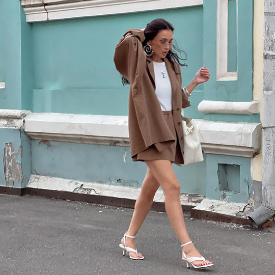 Damen Oversized Blazer-Kleid mit Seitentaschen und Gürtel R&B