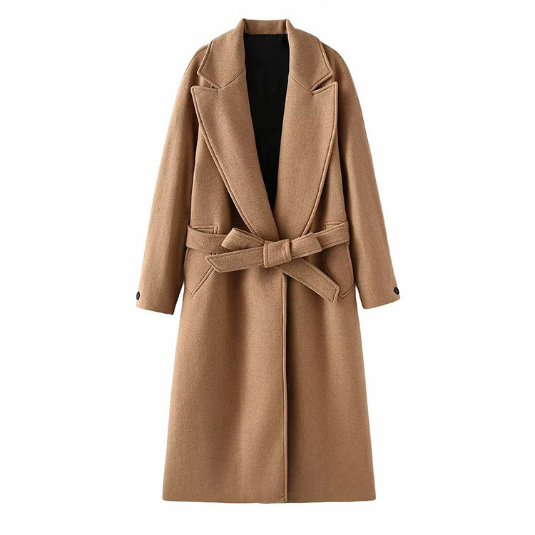 Damen modischer Oversized-Mantel mit Gürtel und Taschen R&B