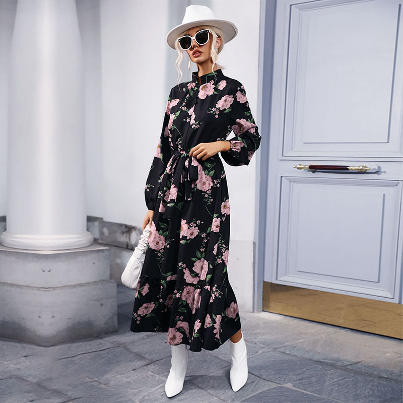 Damen Maxikleid mit floralem Muster und eleganter Rüsche R&B